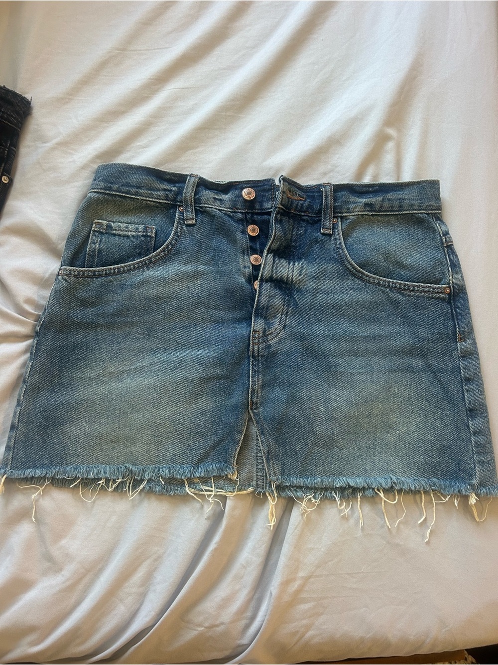 Forever 21 Distressed Button-Front Denim Mini Skirt - Light Blue